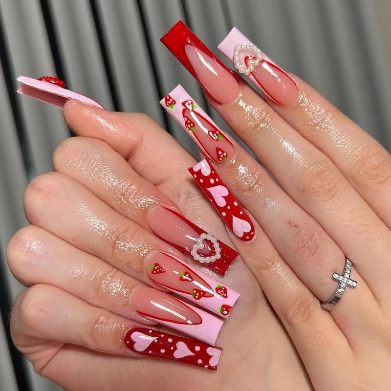 Long Press on Nails Square Fake Nails Press Ons Black White French Tip Glue on Nails Gothic Extra Long Squoval Acrylic Nails with Star Y2K Design 24Pcs Glossy