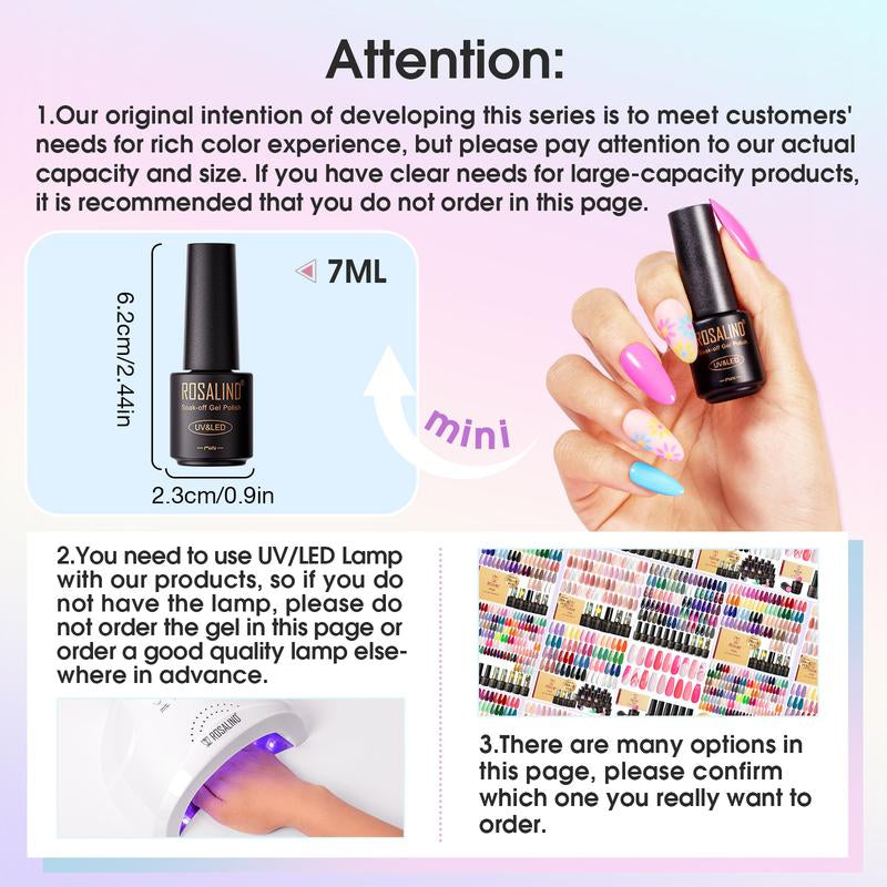 ROSALIND Multi-Colors Gel Nail Polish Set 48PCS Nude Pink Shiny Colorful with Base Matte & Glossy Gel Top Coat Gel Varnish Set Suitable Party Design