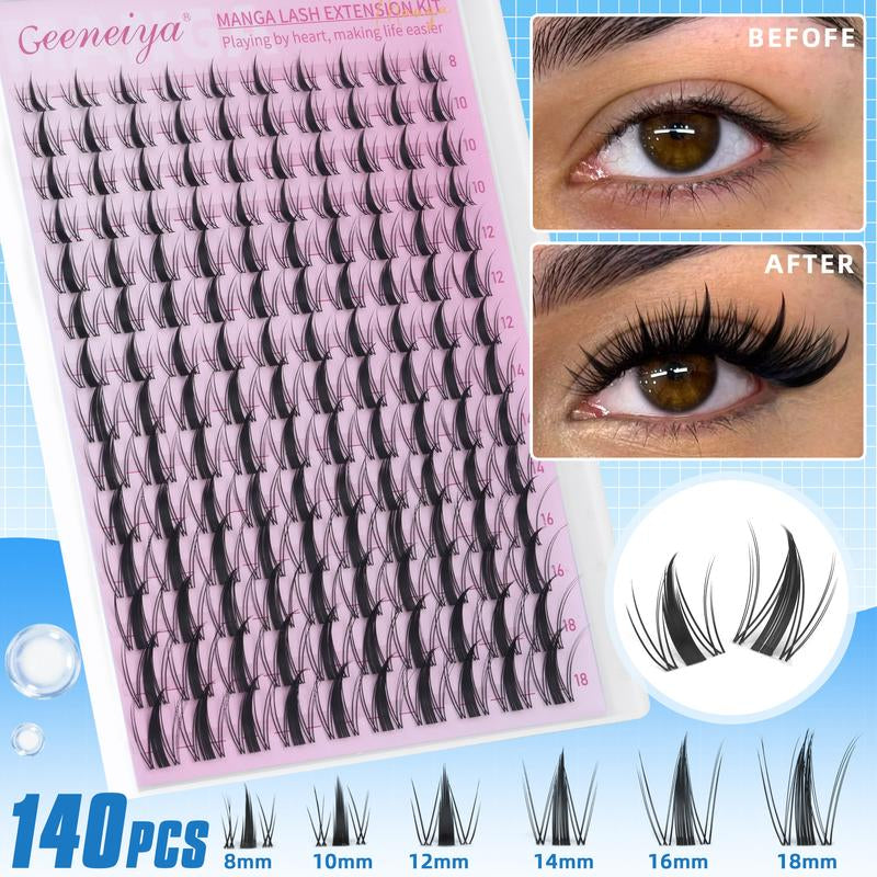 Geeneiya Lashes DIY Lash Clusters Kit, 8-18MM Wet Set Lash Extensions, Ultra-Thin Soft Band Eyelash Extension Kit with Waterproof Lash Bond and Seal, Professional Lash Remover, Tweezers for Girls Gift Makeup Cosmetic (Venus/ Flora/ Wet Manga)
