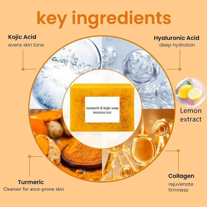 Lemon Turmeric & Kojic Acid 3Pcs Soap Set - 300G, Moisturizing & Body Wash for Women & Men, Alcohol Free, Suitable for All Ages