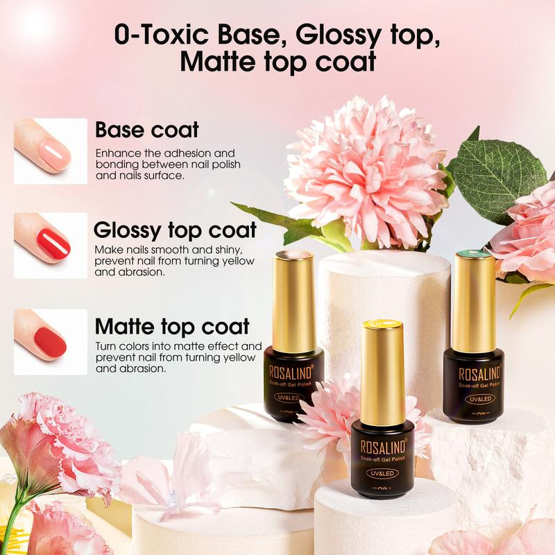 ROSALIND Multi-Colors Gel Nail Polish Set 48PCS Nude Pink Shiny Colorful with Base Matte & Glossy Gel Top Coat Gel Varnish Set Suitable Party Design