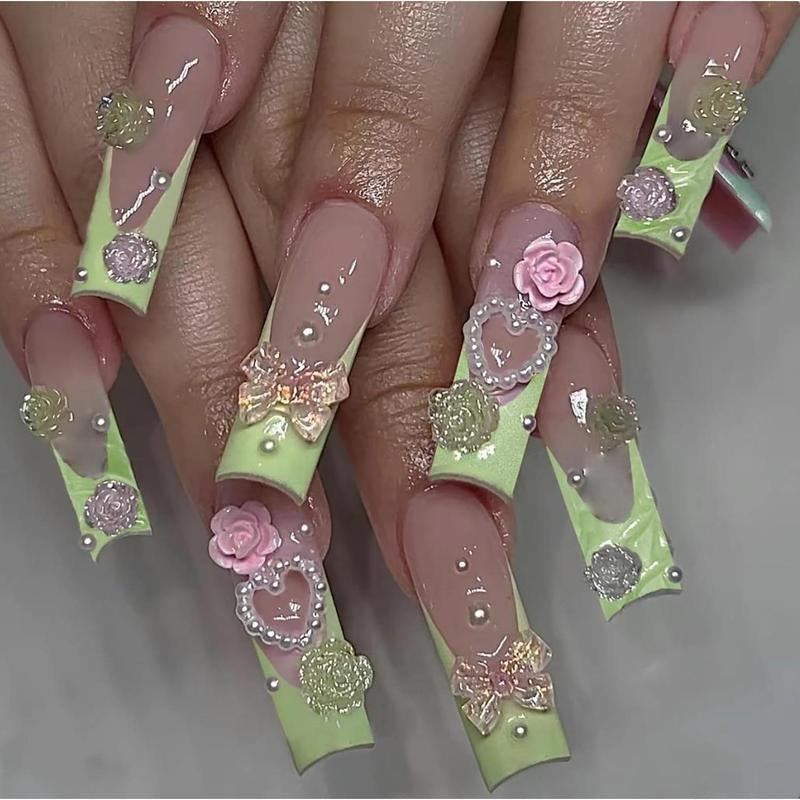 Long Press on Nails Square Fake Nails Press Ons Black White French Tip Glue on Nails Gothic Extra Long Squoval Acrylic Nails with Star Y2K Design 24Pcs Glossy