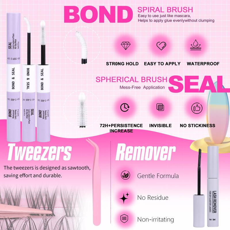 Geeneiya Lashes DIY Lash Clusters Kit, 8-18MM Wet Set Lash Extensions, Ultra-Thin Soft Band Eyelash Extension Kit with Waterproof Lash Bond and Seal, Professional Lash Remover, Tweezers for Girls Gift Makeup Cosmetic (Venus/ Flora/ Wet Manga)