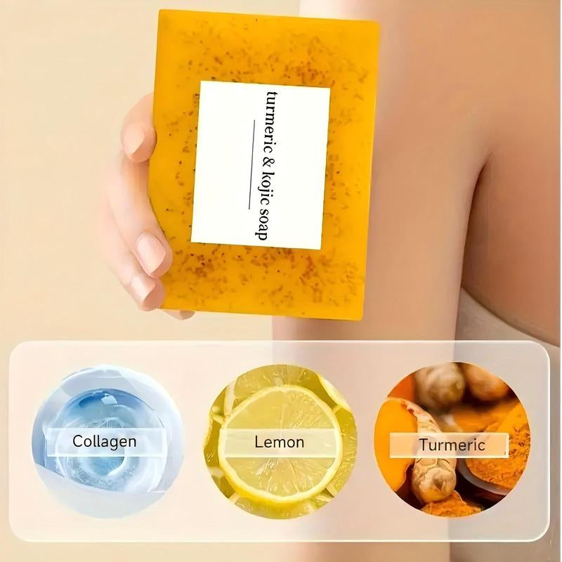 Lemon Turmeric & Kojic Acid 3Pcs Soap Set - 300G, Moisturizing & Body Wash for Women & Men, Alcohol Free, Suitable for All Ages