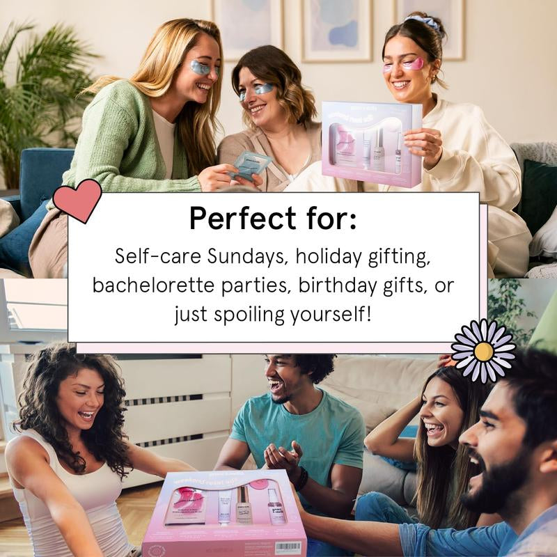 Grace & Stella Weekend Reset Skincare Gift Set Hyaluronic Vegan Self-Care Pamper Set under Eye Masks Lip Mask Rose Water Spray Hydration Glow
