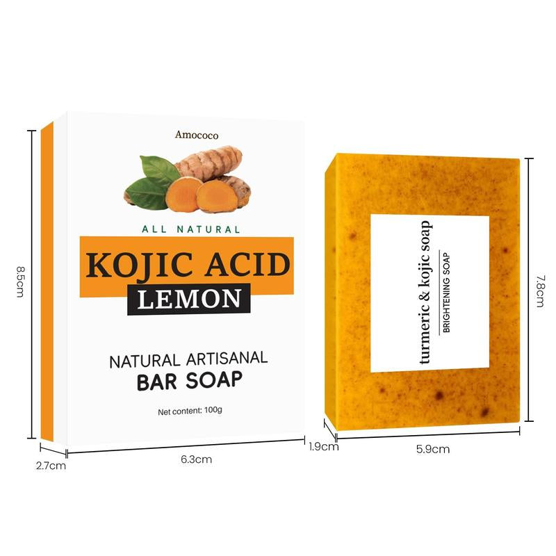 Lemon Turmeric & Kojic Acid 3Pcs Soap Set - 300G, Moisturizing & Body Wash for Women & Men, Alcohol Free, Suitable for All Ages