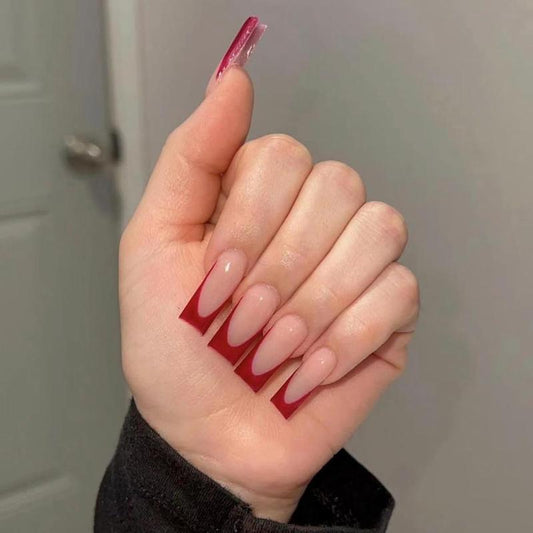 Long Press on Nails Square Fake Nails Press Ons Black White French Tip Glue on Nails Gothic Extra Long Squoval Acrylic Nails with Star Y2K Design 24Pcs Glossy