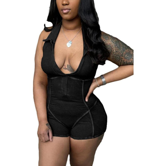 Shorts for Women Sexy Deep V- Halter Backless Sleeveless Stretchy One Count Rompers Club Outfit